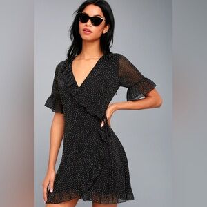 Storia satin stars wrap mini dress